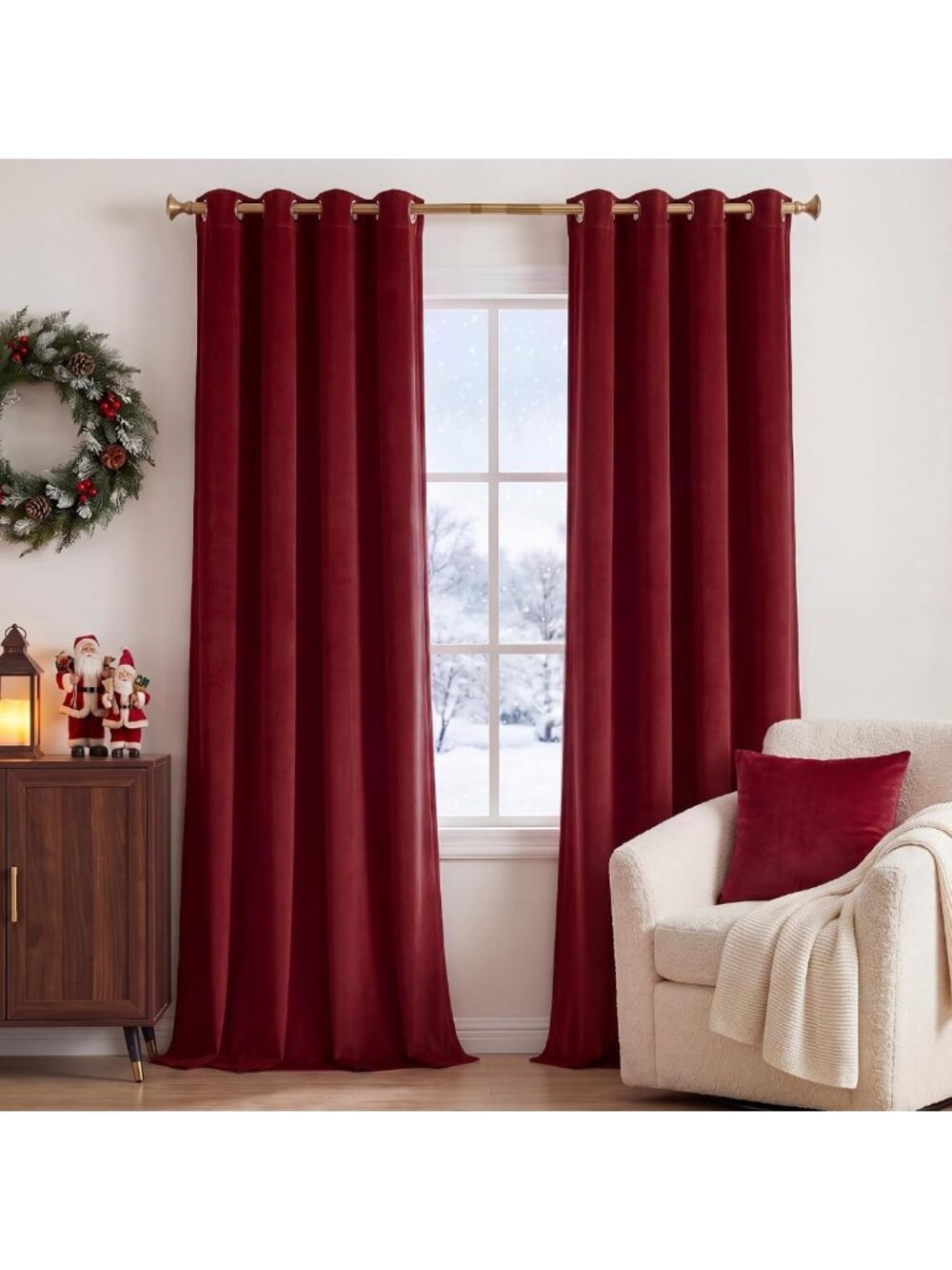 Luxurious Red Velvet Curtains for Bedroom & Holiday Decor, 52"x120", 2 Panels